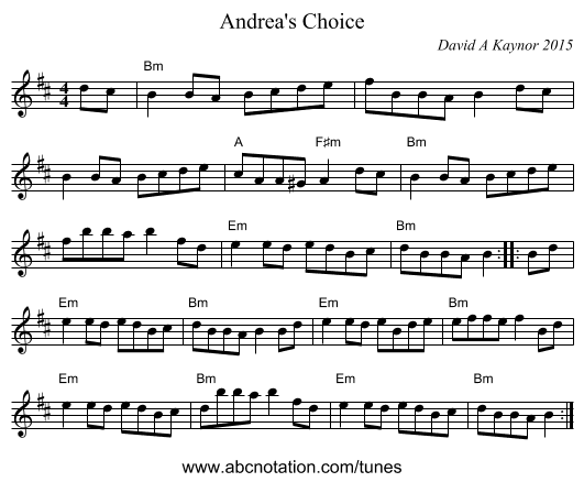 Andrea's Choice - staff notation