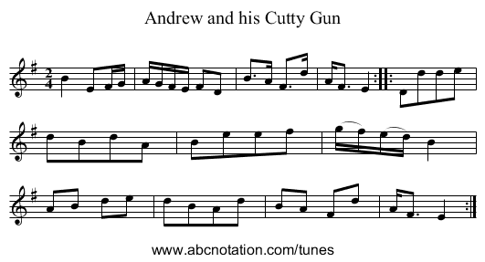 Andrew and his Cutty Gun - staff notation