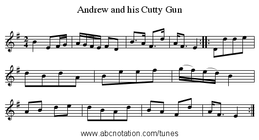 Andrew and his Cutty Gun - staff notation
