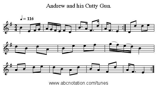 Andrew and his Cutty Gun. - staff notation