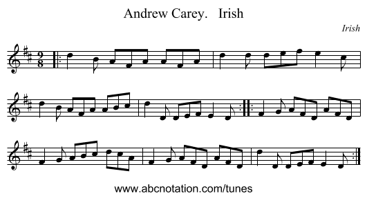 Andrew Carey.   Irish - staff notation