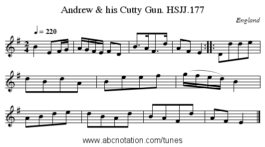Andrew & his Cutty Gun. HSJJ.177 - staff notation