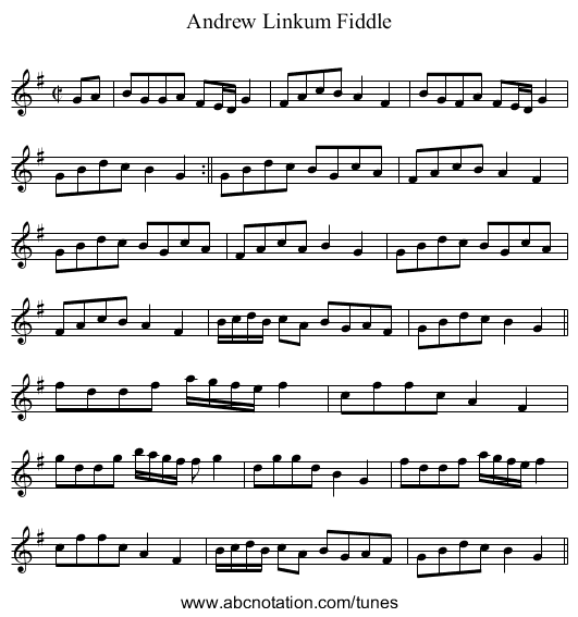 Andrew Linkum Fiddle - staff notation