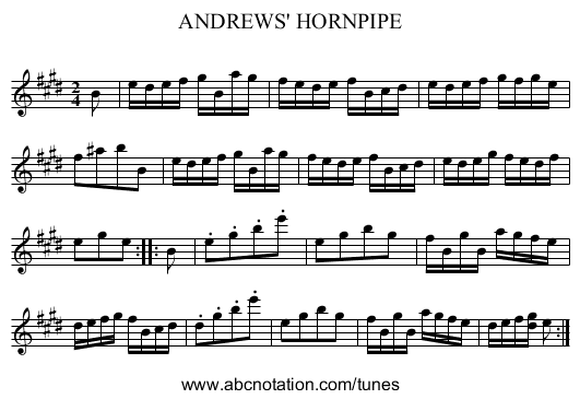 ANDREWS' HORNPIPE - staff notation
