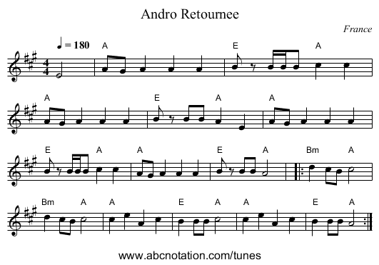 Andro Retournee - staff notation