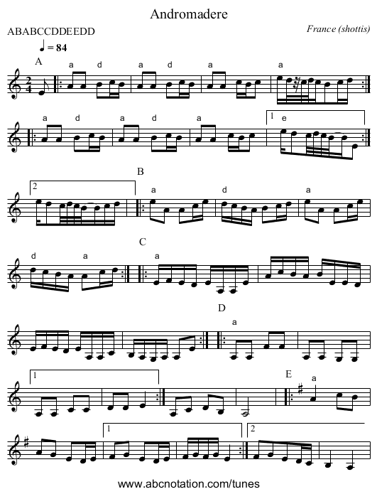 Andromadere - staff notation