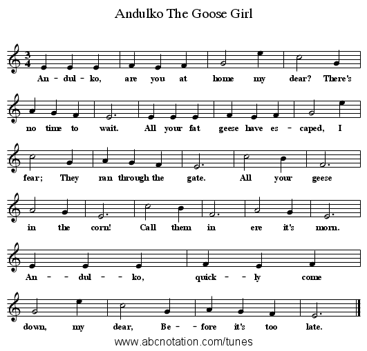 Andulko The Goose Girl - staff notation