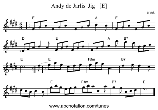 Andy de Jarlis' Jig   [E] - staff notation