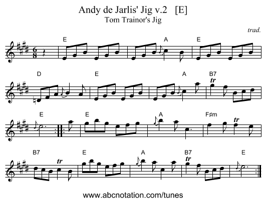 Andy de Jarlis' Jig v.2   [E] - staff notation