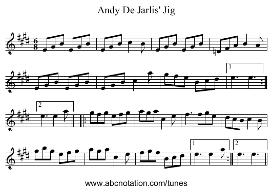 Andy De Jarlis' Jig - staff notation