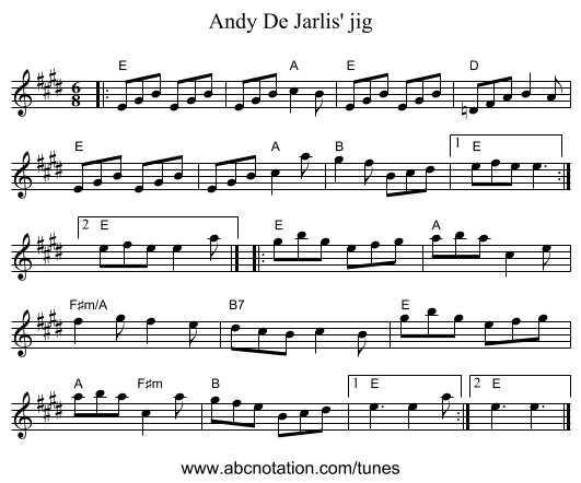 Andy De Jarlis' jig - staff notation