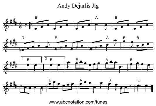 Andy Dejarlis Jig - staff notation