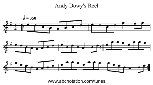 Andy Dowy's Reel - staff notation