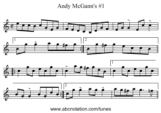 Andy McGann's #1 - staff notation