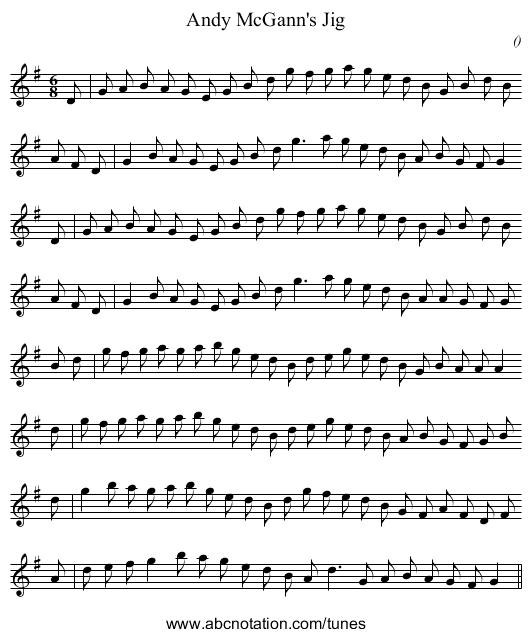 Andy McGann's Jig - staff notation