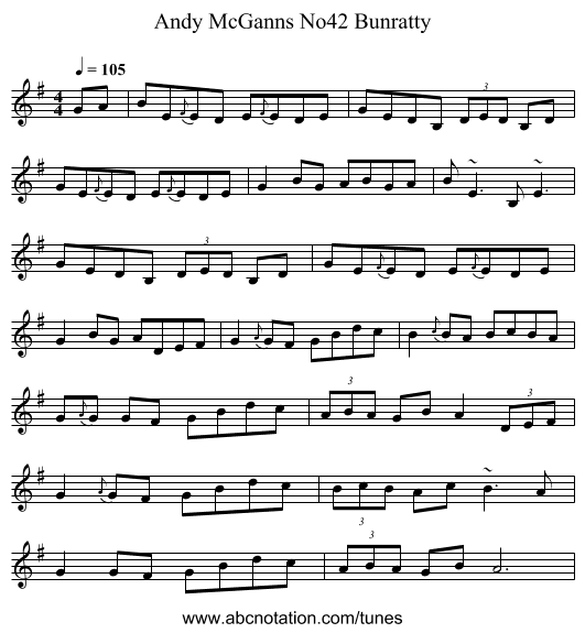 Andy McGanns No42 Bunratty - staff notation