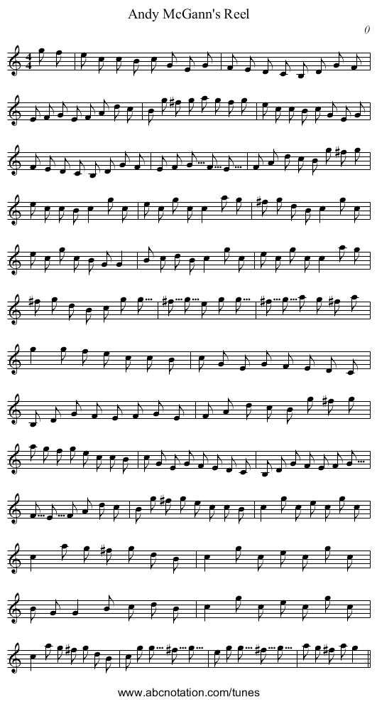 Andy McGann's Reel - staff notation