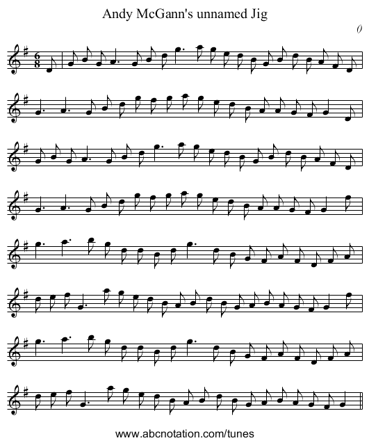 Andy McGann's unnamed Jig - staff notation