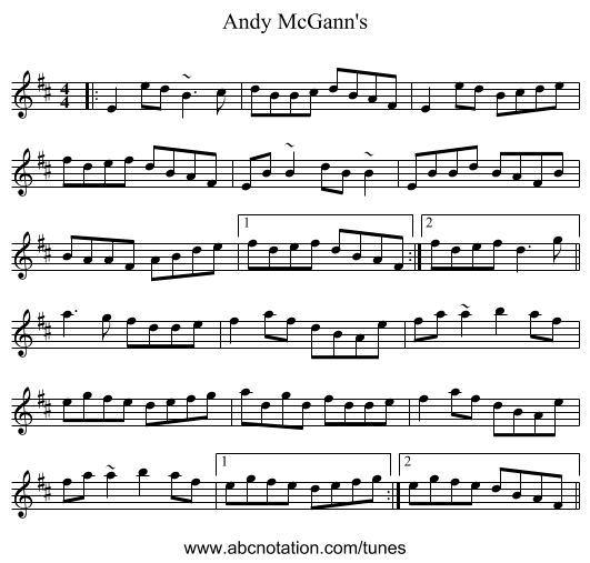 Andy McGann's - staff notation