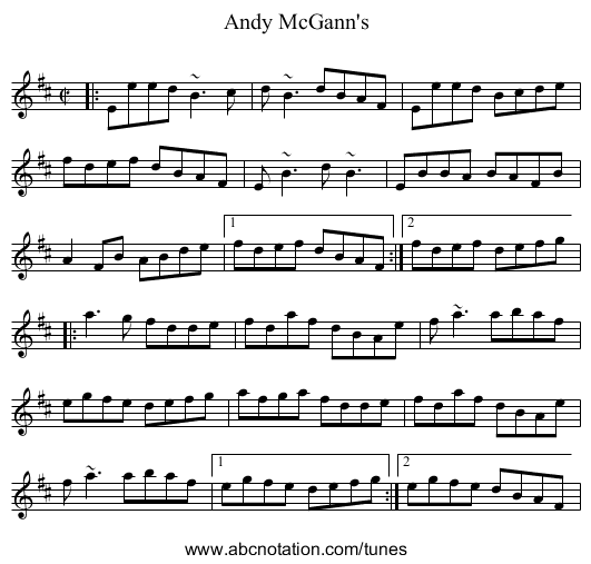 Andy McGann's - staff notation