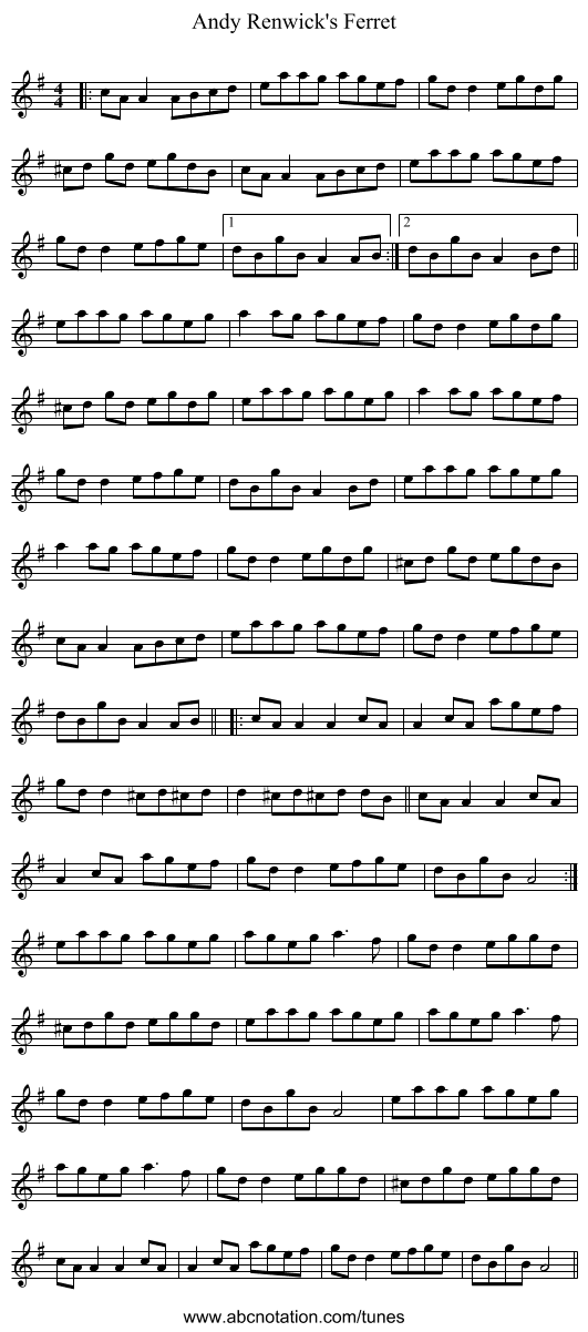 Andy Renwick's Ferret - staff notation