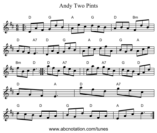 Andy Two Pints - staff notation