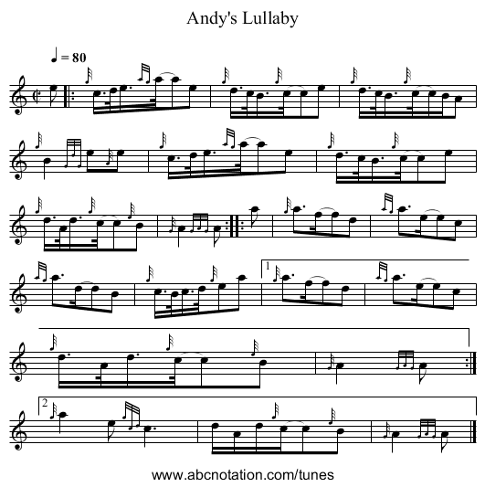 Andy's Lullaby - staff notation