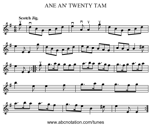 ANE AN' TWENTY TAM - staff notation