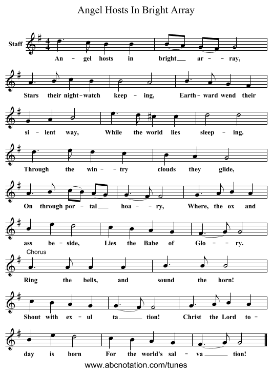 Angel Hosts In Bright Array - staff notation
