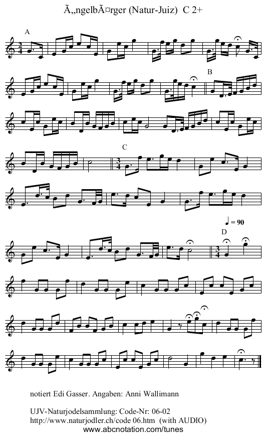 Ã„ngelbÃ¤rger (Natur-Juiz)  C 2+ - staff notation