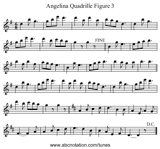 Angelina Quadrille Figure 3 - staff notation