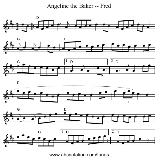 Angeline the Baker -- Fred - staff notation