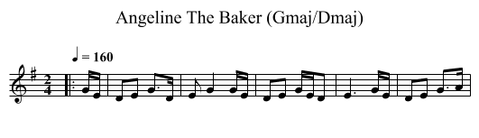 Angeline The Baker (Gmaj/Dmaj) - staff notation