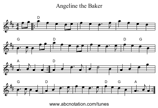 Angeline the Baker - staff notation