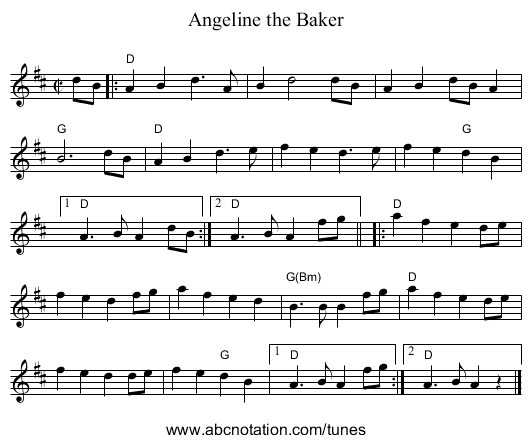Angeline the Baker - staff notation