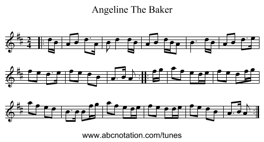 Angeline The Baker - staff notation