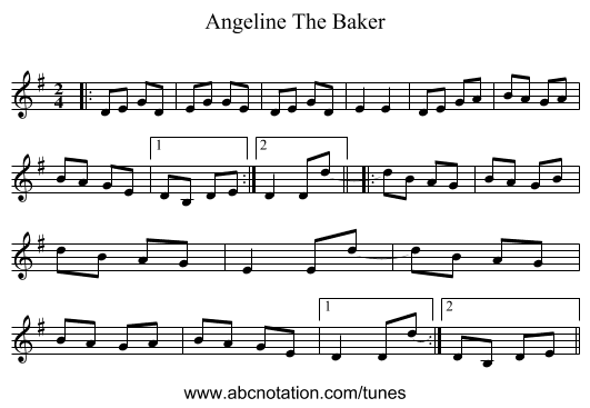 Angeline The Baker - staff notation