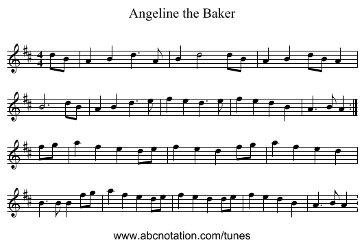 Angeline the Baker - staff notation
