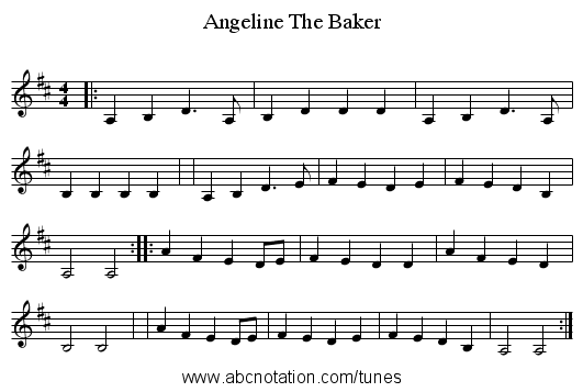 Angeline The Baker - staff notation