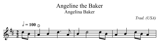 Angeline the Baker - staff notation