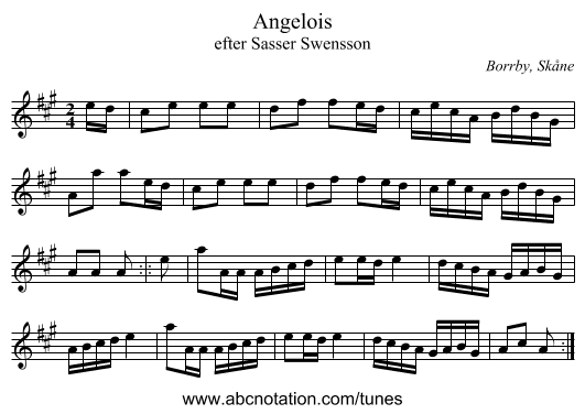 Angelois - staff notation