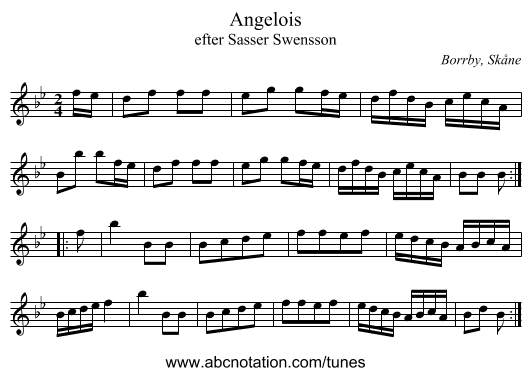 Angelois - staff notation