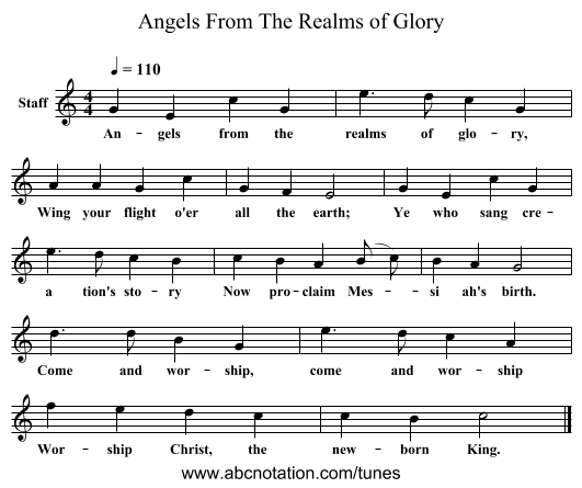 Angels From The Realms of Glory - staff notation
