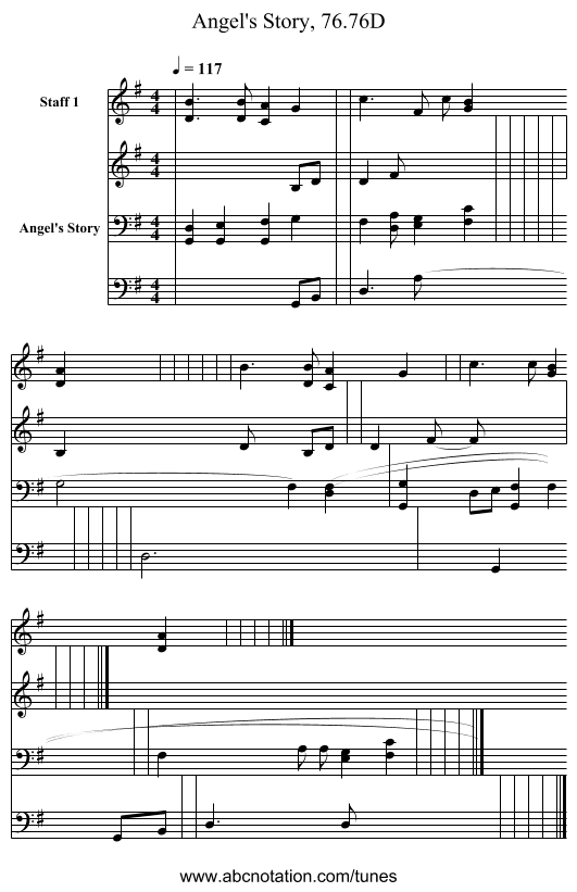 Angel's Story, 76.76D - staff notation