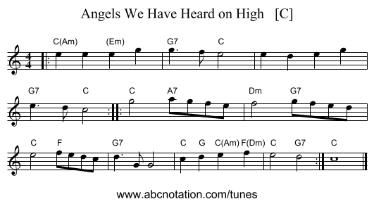 Angels We Have Heard on High   [C] - staff notation