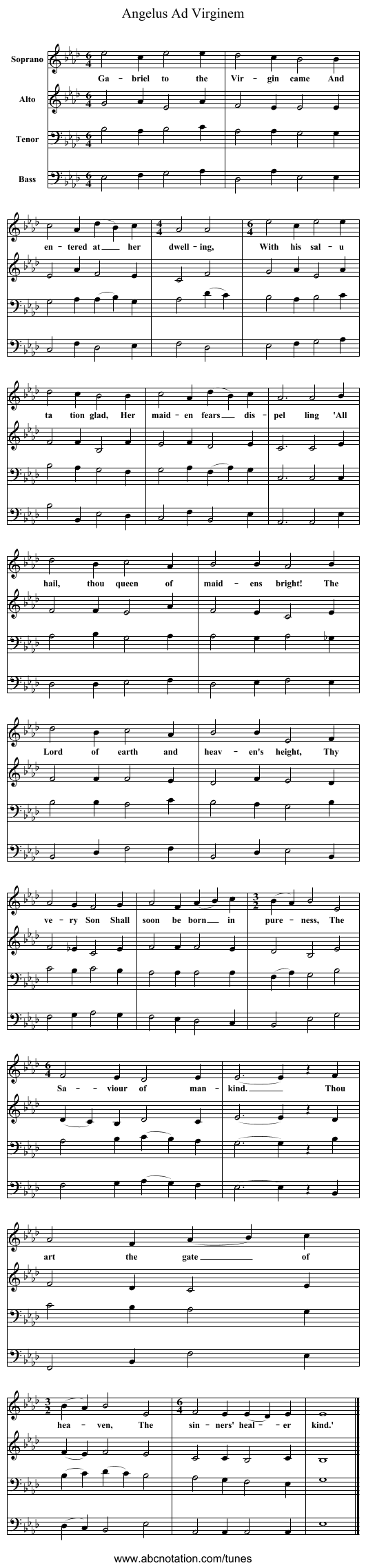 Angelus Ad Virginem - staff notation