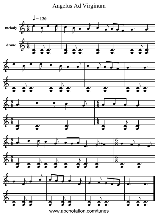 Angelus Ad Virginum - staff notation