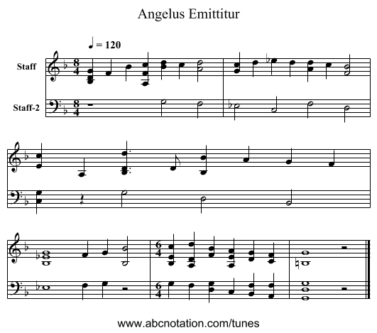 Angelus Emittitur - staff notation