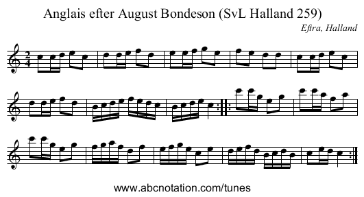 Anglais efter August Bondeson (SvL Halland 259) - staff notation