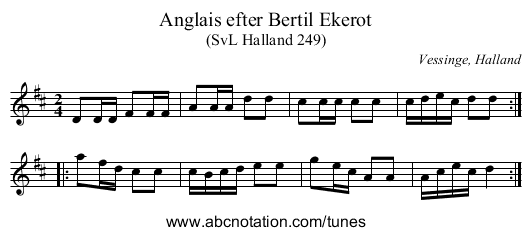 Anglais efter Bertil Ekerot - staff notation